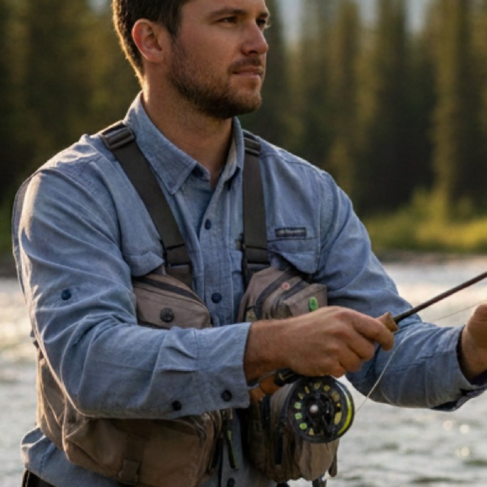 Eddie Bauer Men's‎ Blue Micro Checked Fishing/ Utility Shirt Size M